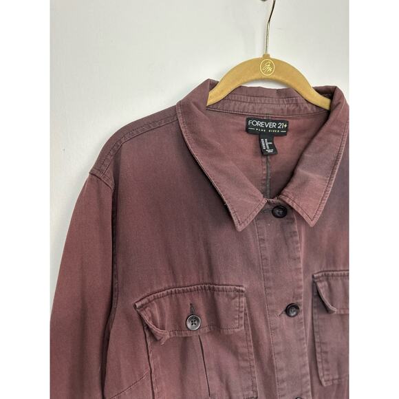 Forever 21 Plus + Size 2X 4 Pocket Purple Collared Button Down Long Sleeve Shirt - Picture 2 of 5